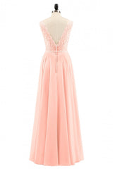 Pearl Pink Backless A-Line Long Bridesmaid Dress