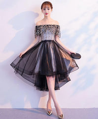 Black Tulle Lace Short Prom Dress, Black Tulle Homecoming Dress