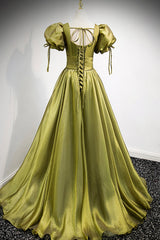 Green V-Neck Long Prom Dresses, A-Line Evening Dresses