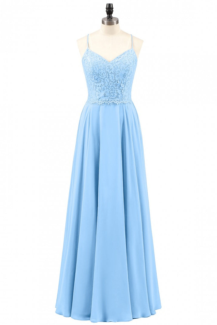 Light Blue Sweetheart Lace-Up A-Line Long Bridesmaid Dress