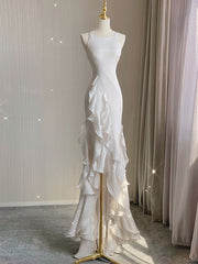 White Sheath Halter Backless Wedding Dress