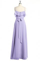 Lavender Halter Ruffled A-Line Long Bridesmaid Dress