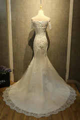 Mermaid Off Shoulder Sleeveless Lace Beading Watteau Train Wedding Dresses