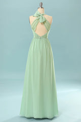 Halter Mint Green Bridesmaid Dress with Bowknot