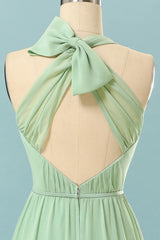 Halter Mint Green Bridesmaid Dress with Bowknot