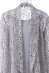 Three-Piece Grey Lace Mother of the Bride Pant Suits