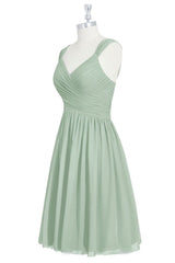 Sage Green Chiffon Lace-Up Short Bridesmaid Dress