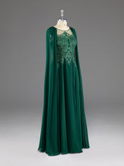 Dark Green A-Line Lace Appliques Chiffon Prom Dress