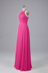 Elegant Halter Illusion Lace Floor Length Bridesmaid Dresses