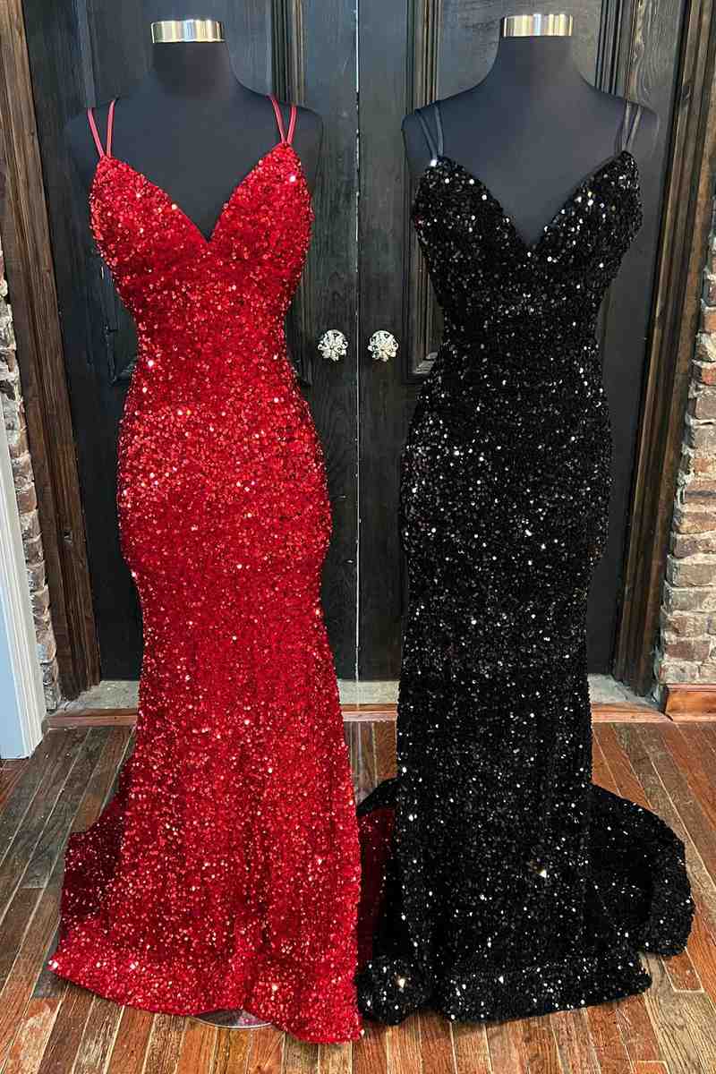 Mermaid Sequine Long Prom Dress with Double Straps