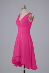 High Low Knee Length V-Neck Bridesmaid Dresses