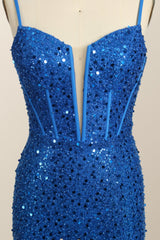 Royal Blue Sequin Mermaid Long Prom Dress