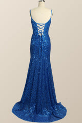 Royal Blue Sequin Mermaid Long Prom Dress