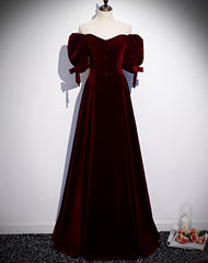 Modest Charming Burgundy Long Prom Dresses Vintage Evening Dresses With Bowknot