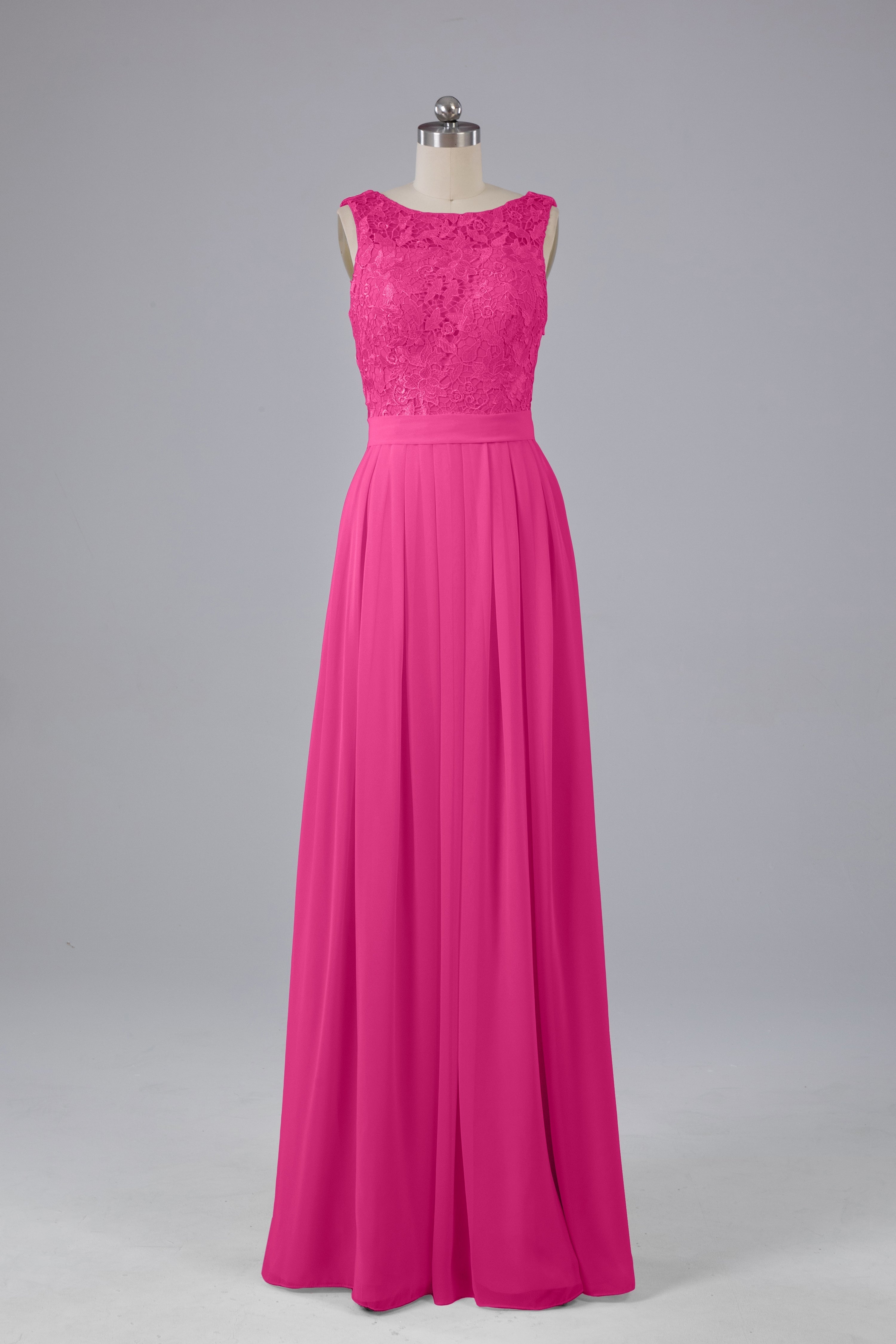 A-line Lace Top Floor Length Chiffon Bridesmaid Dresses