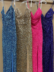 Mermaid Purple Sequin Long Prom Dress with Slit