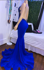 Mermaid Blue long Prom dress Dresses, Satin Lace Sleeveless prom dress