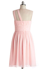 Simple A-Line One Shoulder Short Pink Chiffon Bridesmaid Dress