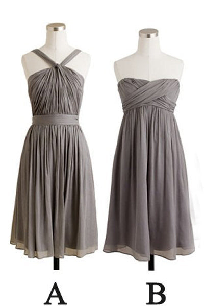 Simple A Line Grey Short Chiffon Bridesmaid Dress