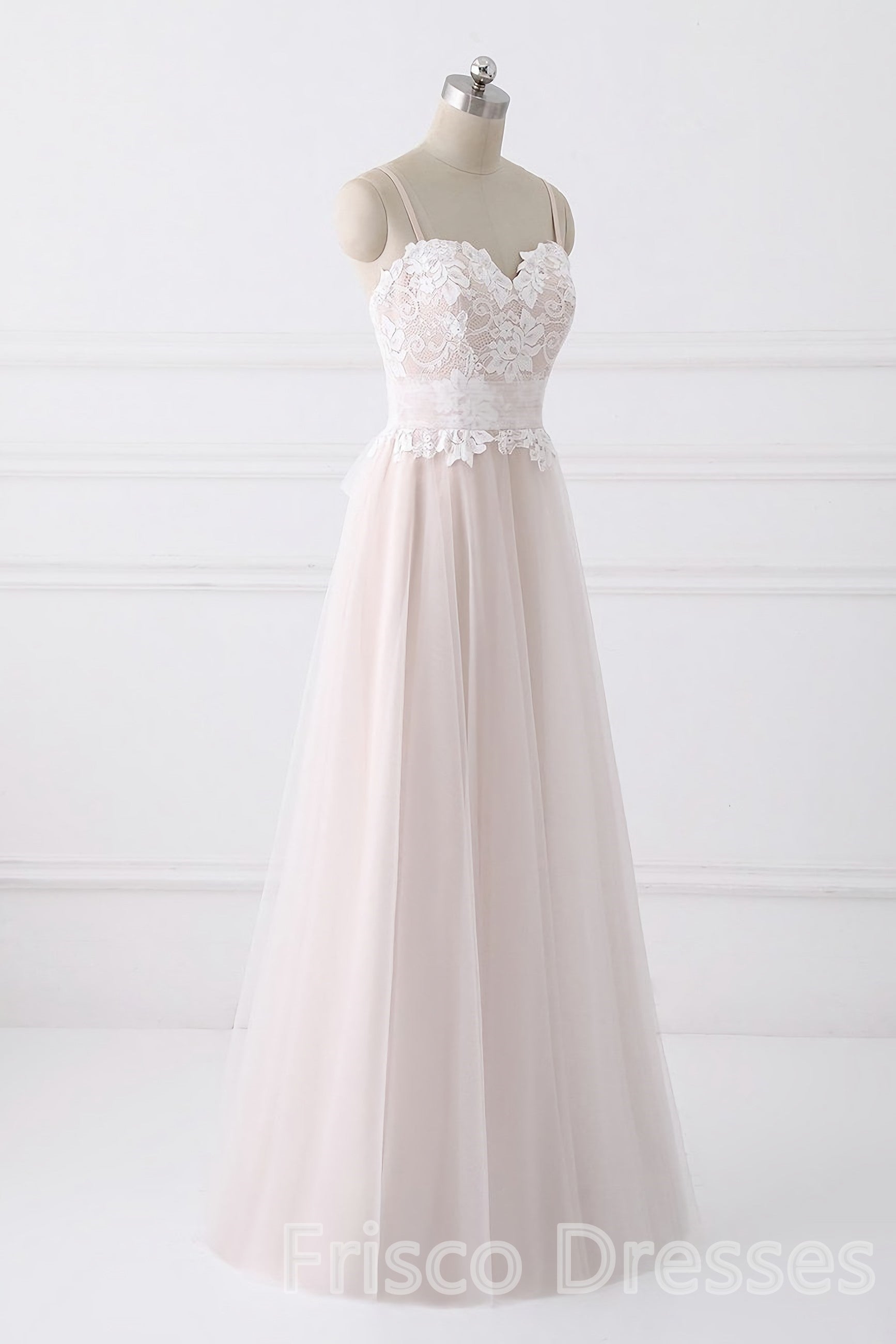 Girly Spaghetti Straps Long A-line Floor Length Wedding Dresses