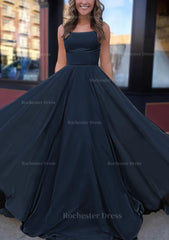 A Line Bateau Spaghetti Straps Sweep Train Chiffon Prom Dress