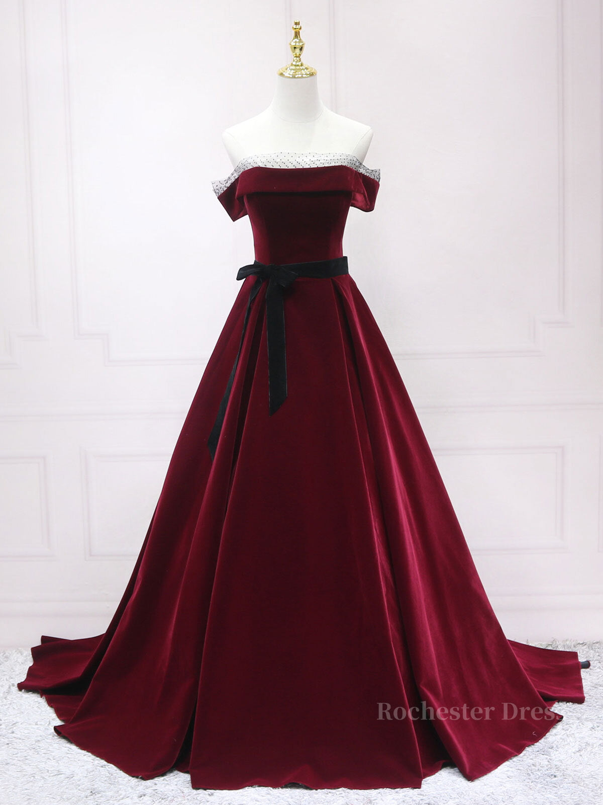 A-Line Burgundy Long Prom Dresses, Burgundy Formal Evening Dresses