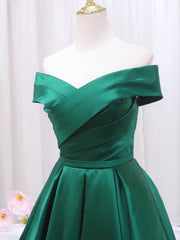 A-line Green Satin Sweetheart Formal Dress, Green Long Evening Dress Prom Dress