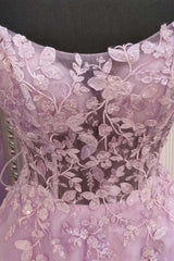 A Line Lavender Lace Long Prom Dress, Lilac Lace Formal Dress, Lavender Evening Dress