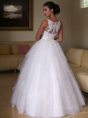 A-Line/Princess Jewel Floor-Length Organza Wedding Dresses With Beading