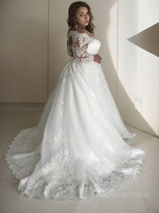 A-Line/Princess Off-the-Shoulder Court Train Tulle Wedding Dresses With Belt/Sash