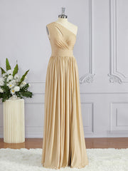 A-Line/Princess One-Shoulder Floor-Length Jersey Bridesmaid Dresses with Leg Slit