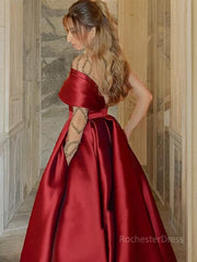 A-Line/Princess One-Shoulder Sweep Train Satin Prom Dresses With Leg Slit