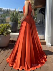 A-Line/Princess One-Shoulder Sweep Train Silk like Satin Prom Dresses With Leg Slit