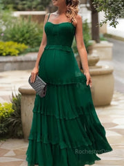 A-Line/Princess Spaghetti Straps Floor-Length Chiffon Prom Dresses With Ruffles