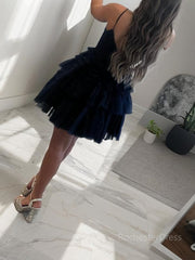 A-Line/Princess Spaghetti Straps Short/Mini Tulle Homecoming Dresses With Ruffles