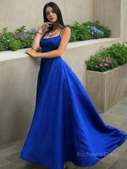 A-Line/Princess Spaghetti Straps Sweep Train Satin Prom Dresses