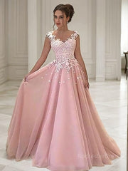 A-Line/Princess Sweetheart Floor-Length Tulle Evening Dresses With Appliques Lace