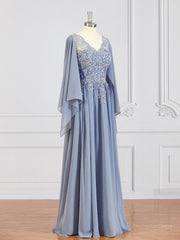 A-Line/Princess V-neck Floor-Length Chiffon Mother of the Bride Dresses With Appliques Lace