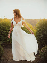 A-Line/Princess V-neck Floor-Length Chiffon Wedding Dresses With Ruffles