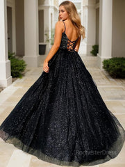 A-Line/Princess V-neck Floor-Length Prom Dresses