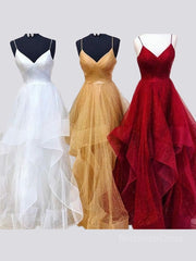 A-Line/Princess V-neck Floor-Length Prom Dresses