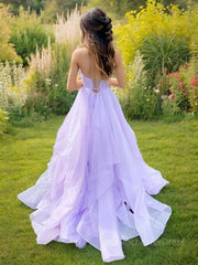 A-Line/Princess V-neck Sweep Train Prom Dresses