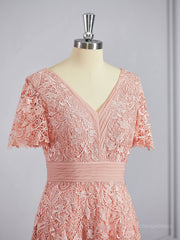 A-Line/Princess V-neck Tea-Length Chiffon Mother of the Bride Dresses With Appliques Lace