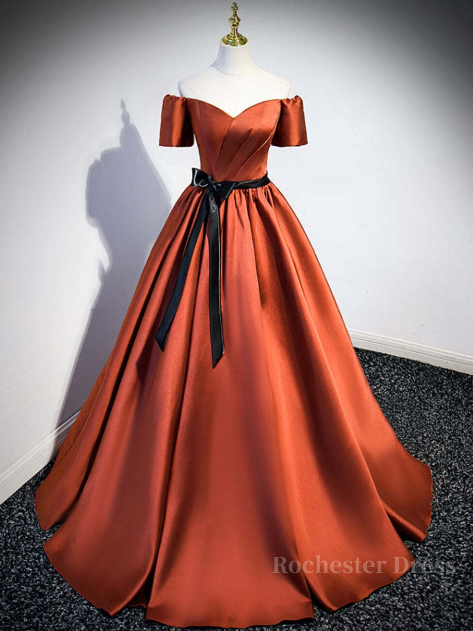 A-Line Satin Orange Long Prom Dresses, Orange Formal Evening Dresses