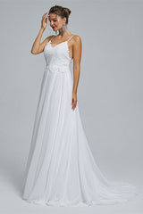 A-Line Spaghetti Straps Beach Lace Wedding Dresses