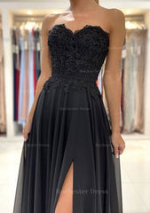 A Line Sweetheart Sweep Train Chiffon Prom Dress With Lace Beading Split