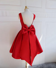 Cute A Line Satin Short Prom Dress, With Bow Evenig Dress