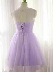 Adorable Light Purple Round Neckline Beaded Short Prom Dress, Cute Homecoming Dress