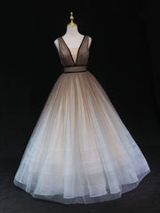 Aline V Neck Tulle Long Prom Dress Tulle Long Formal Graduation Dresses