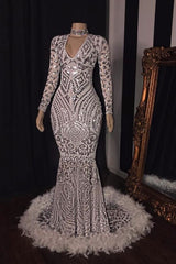 Amazing Sequins V-neck Long Sleeve Mermaid Prom Dresses